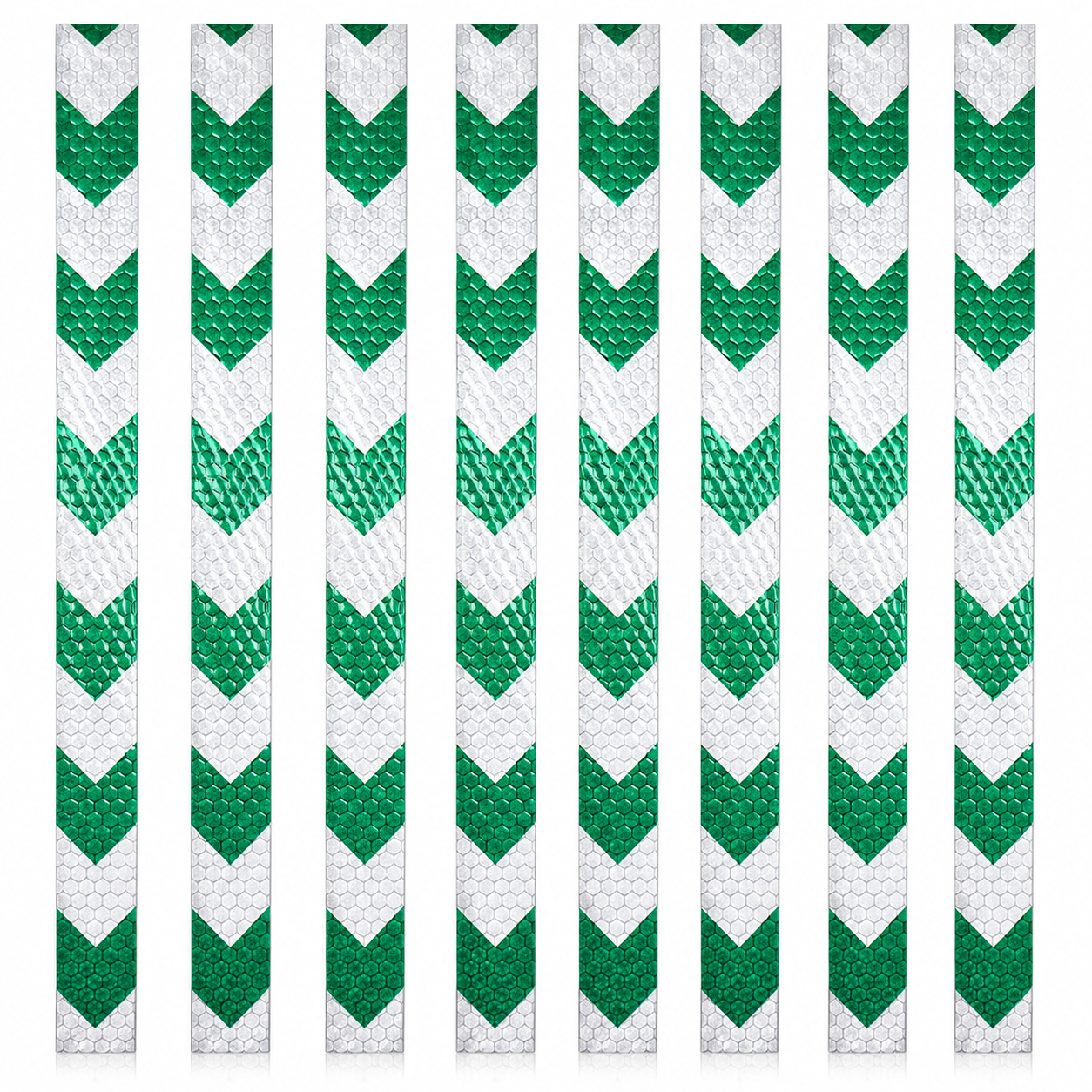 Thin DOT Green & White Arrow Reflective Strips | Reflective Conspicuity Tape Strips For Trailers, Vehicles & Much More (Many Sizes & Quantity Packs)