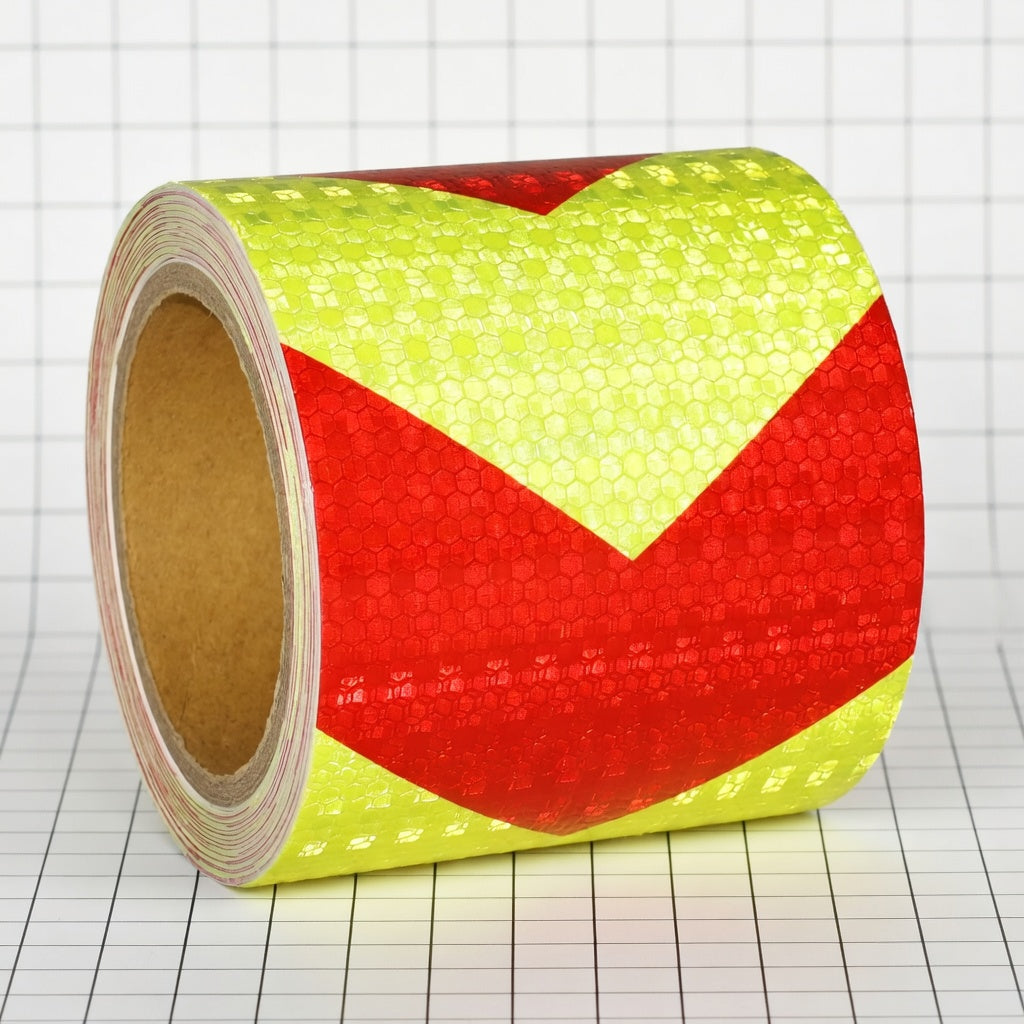 4" Inch DOT Reflective Red & Neon Yellow Arrow Roll | Reflective Tape 4" Conspicuity Tape Roll For Trailers, Vehicles & Much More