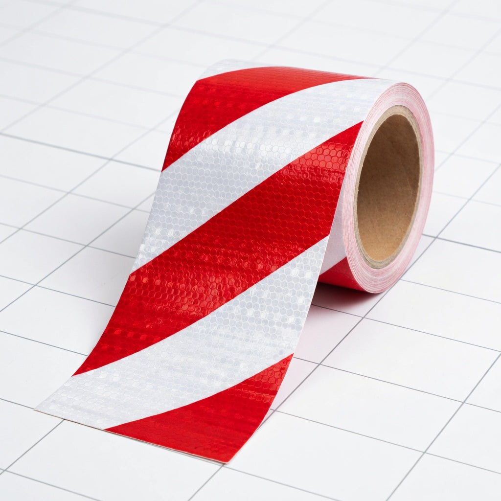 4" Inch DOT Reflective Red & White Diagonal Roll | Reflective Tape 4" Conspicuity Tape Roll For Trailers, Vehicles & Much More